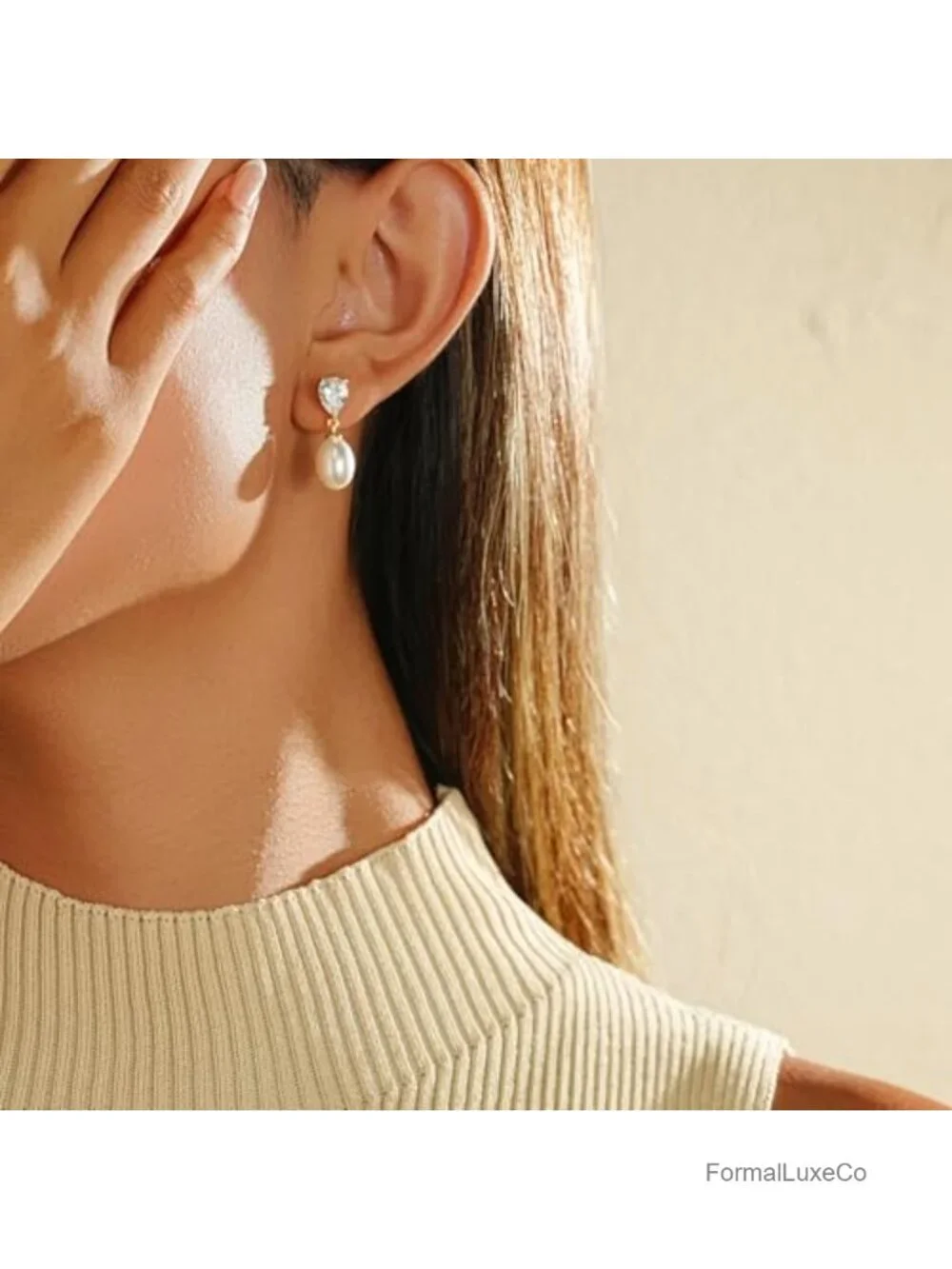 Trendy Dainty Dangle Earrings 14K Gold Plated Drop Earrings Pearl CZ Diamond
